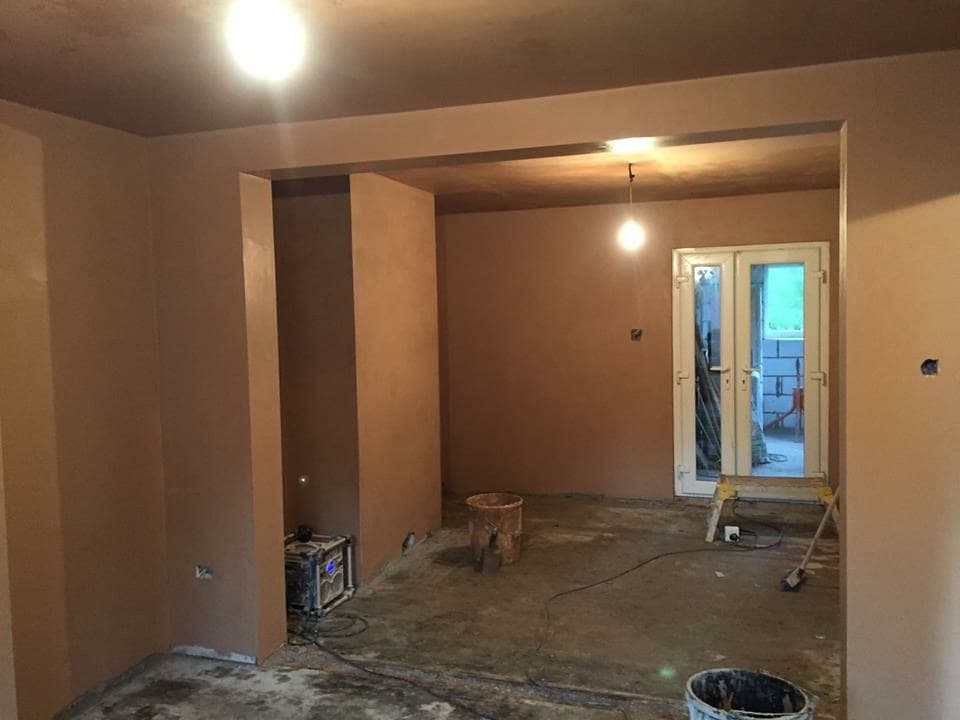 Finished smooth plaster wall in Norfolk home – ready for decorating